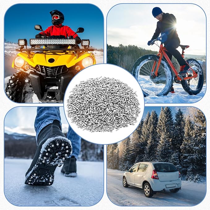 1000pcs 4x12mm Carbide Screw Tire Studs Anti Slip Snow Tire Studs Wheel Tyre Anti Ice Snow Spikes for SUV/tractor/ATV/UTV/motorcycle, with Installation Tool
