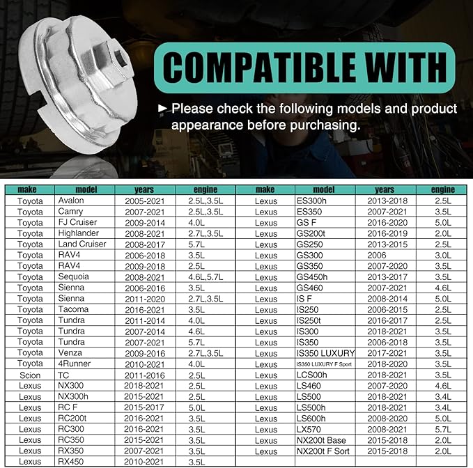64.5mm Oil Filter Wrench: Oil Filter Removal Tool Compatible with Toyota Camry RAV4 4Runner Tacoma Lexus 2005-2021, 14 Flutes 4 Slots for 2.0L-5.7L Engine
