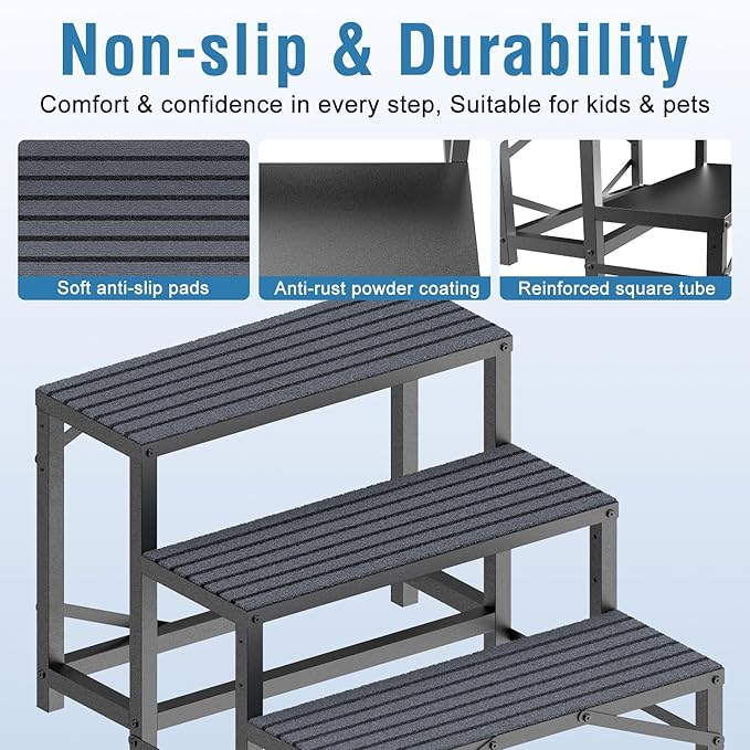 RV Steps with Handrail, 3 Steps RV Stair, Mobile Home Stairs for Camper, Trailer, hot tub, Steps with Non-Slip mat, 660lbs Capacity