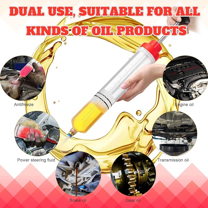 Lothee 2 Pack 500cc Automotive Fluid Extractor Pump Oil Extractor Hand Syringe Pump with Hose Manual Suction Vacuum Fuel Car Transfer for Power Steering, Hydraulic Fluid(Red)