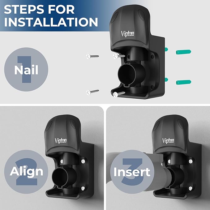 EV Charger Holder Wall Mount - SAE J1772 Holder with 5-Level Adjustable Rotation (0°-180°), EV Charger Control Holder & Cable Organizer for All J1772 EVS