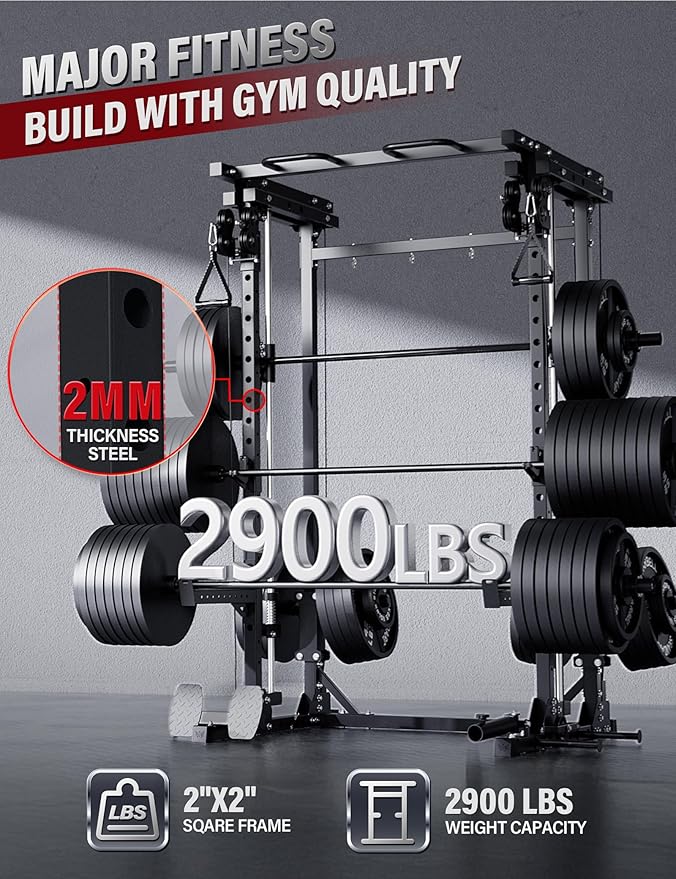 Major Fitness Drone3 Smith Machine – All-in-One Home Gym Squat Rack with Weight Bar, Cable Crossover Machine – Heavy-Duty Fitness Equipment for Strength Training and Full-Body Workouts
