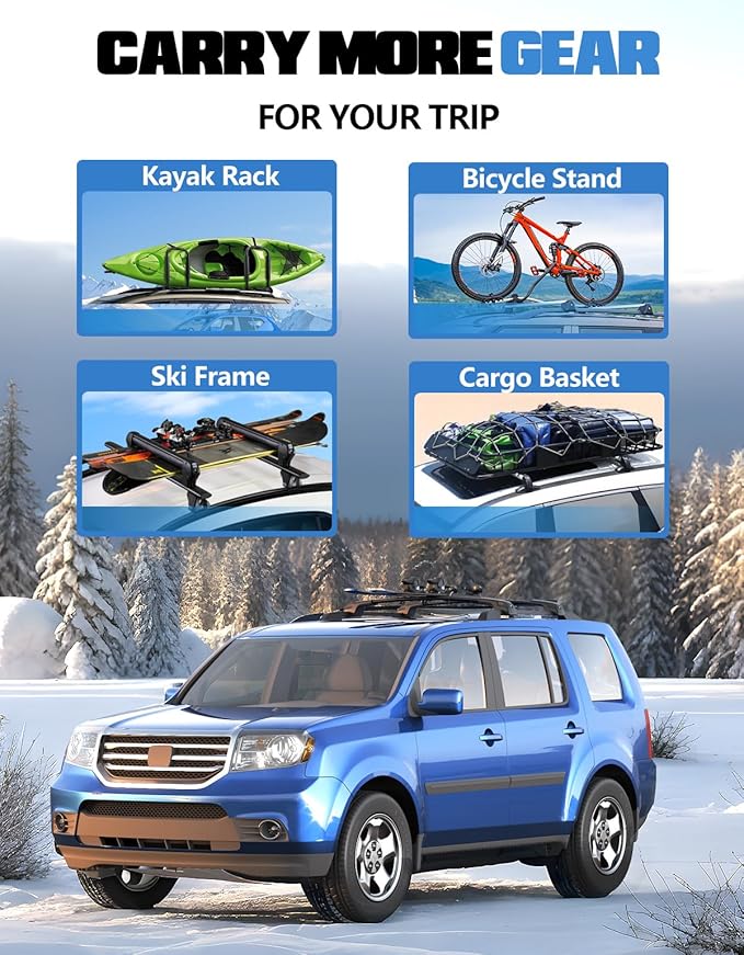 FengYu 300lb Lockable Roof Rack Cross Bars Compatible with Honda Pilot 2009-2015 (with Raised Rails), Heavy Duty Aluminum Roof Rails Crossbars Cargo Bars Canoe Rooftop Black Carrier Luggage