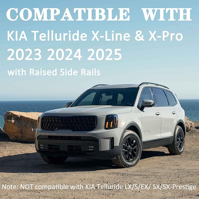 FelicValo 260lbs All-Metal Roof Rack Cross Bars Fit for KIA Telluride X-Line X-Pro 2023 2024 2025 with Raised Side Rails, Heavy Duty Aluminum Extended Crossbars Without Lock