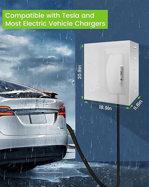 EV Electric Vehicle Car Charger Cover Protector, Double Locks EV Charger Box with Cable Holder and Tool Holder, Large Size, Wall Mount, Indoor/Outdoor, Fit for Tesla & Most EV Chargers