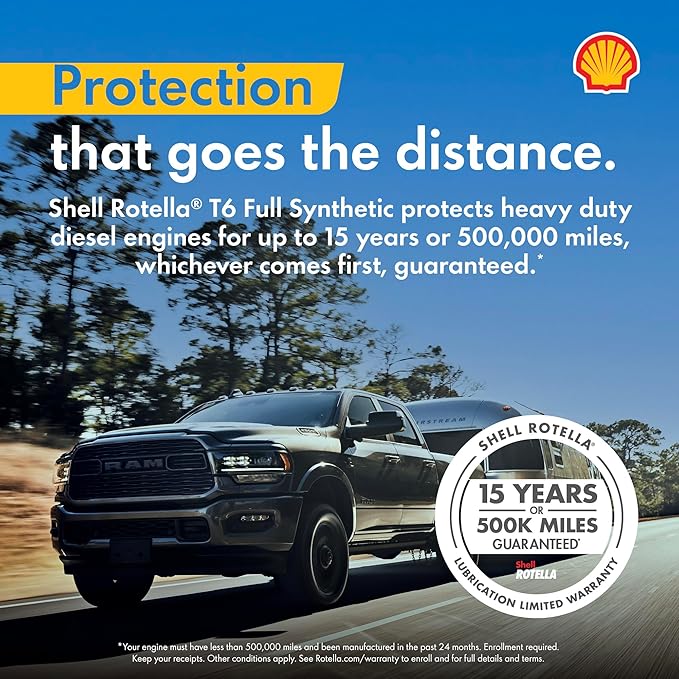 Shell Rotella T6 Full Synthetic 15W-40 Motor Oil, 1 Gallon (3 Pack)