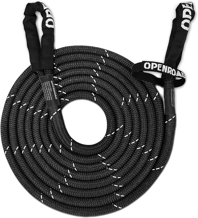 OPENROAD Kinetic Recovery Tow Rope, 4800 LBS (1in x 30ft with Soft Shackle) Extreme Duty 35% Elasticity Energy Offroad Snatch Strap, Vehicle Recovery Kit for Jeep Car Truck ATV UTV SUV