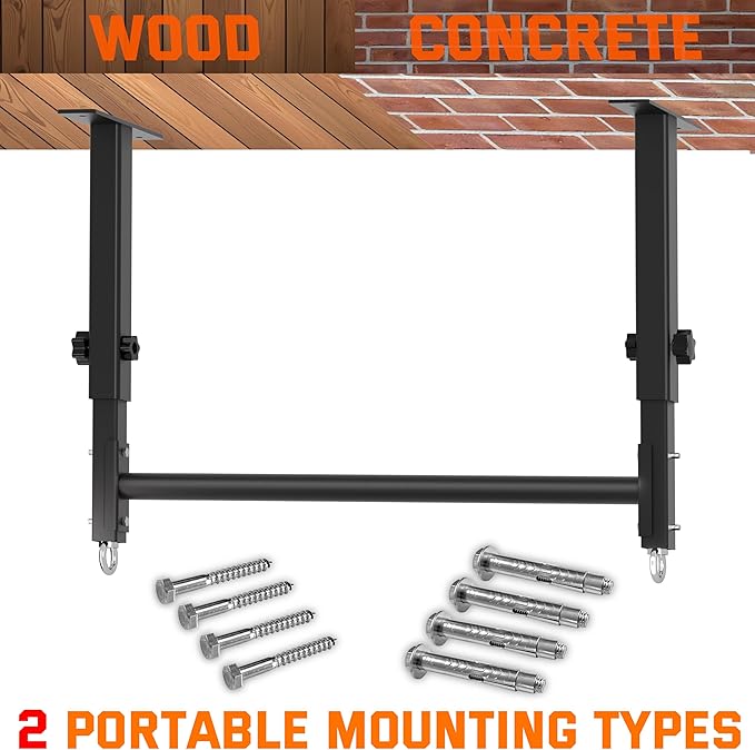 48" Ceiling Mount Pull Up Bar, Heavy Duty Multi-Grip Rafter Chin Up Bar for Garage/Basement/Backyard Ceiling Beam, Adjustable Height&Supports to 650 Lbs