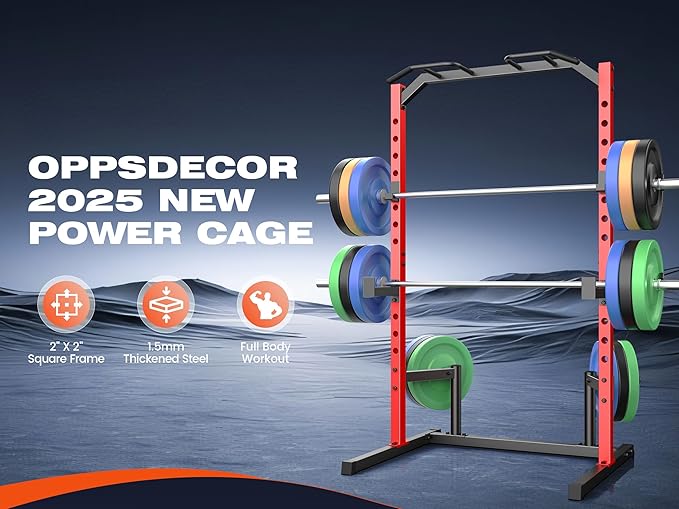 OPPSDECOR Power Cage, Multi-Function Power Rack with Adjustable Cable Pulley System, Squat Rack with Pull-up Bar, J-Hooks, More Training Attachment for Home Gym
