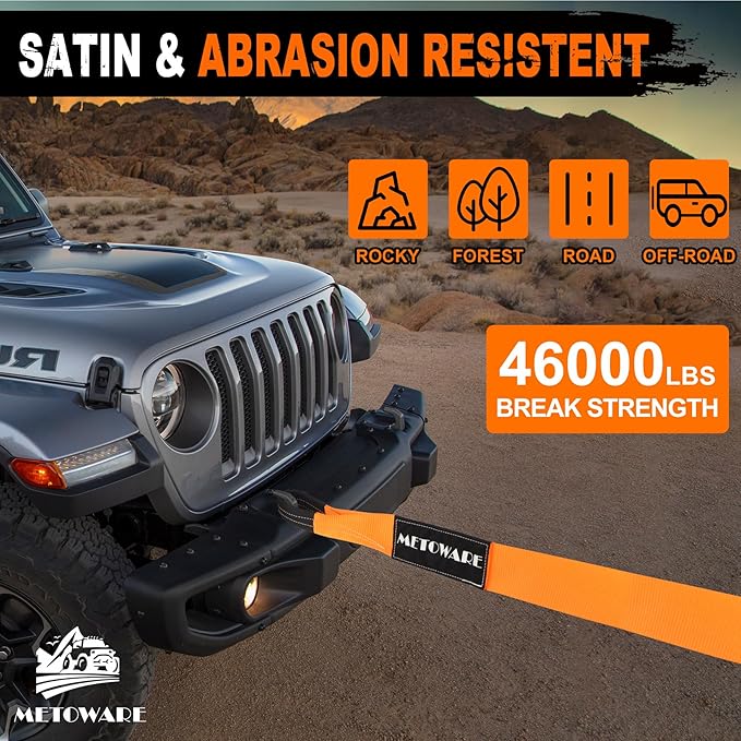 METOWARE Heavy Duty Tow Strap Recovery Kit - 4" x 30ft(40,000lbs) Tree Saver Winch Strap + Storage Bag - Truck, SUV, ATV Off Road Towing Strap Kit