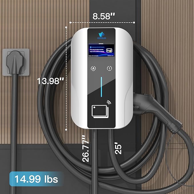 Level 2 EV Charger J1772 Fast Charging,EV Chargers for Home 40 Amp-Smart Display,Electric Car Charger 240V,Electric Vehicle Charging Stations Outdoor/Indoor,Charge Point NEMA 14-50 Home Flex, 25ft