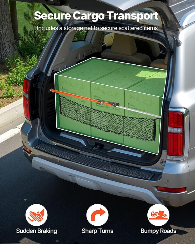 VEVOR Cargo Bar, Ratcheting Cargo Bar Adjustable from 40" to 73", Heavy-Duty Steel Cargos Stabilizer with Storage Net & Non-Slip Foot Pads, Telescoping Load Lock Bars Stop Sliding for SUVs, Sedans