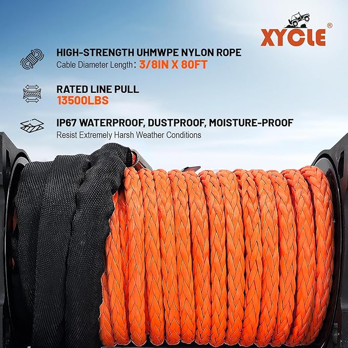 Winch13500lbs 12V WaterproofElectric Winch Synthetic Rope Electric Winch Towing Winch Boat Trailer Winch SUV 4-Wheel Drive Off-Road Vehicle with Remote Control 3/8 Synthetic Rope (Dark-Orange)