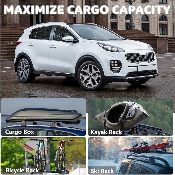 Roof Rack Cross Bars Compatible with Kia Sportage 2017-2021, Adjustable Aluminum Heavy Duty 300 LBS Anti-Theft Lock Cargo Carrier Rooftop Crossbar Accessories for Bike, Basket, Snowboard, Luggage
