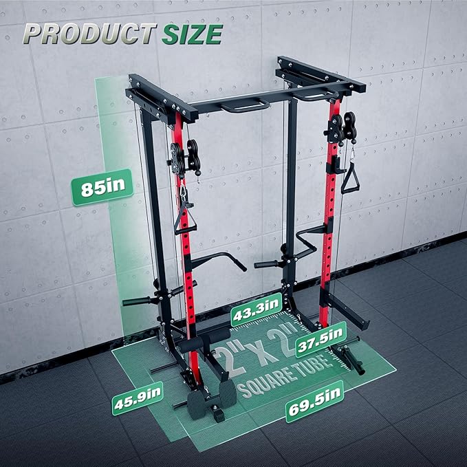 MAJOR FITNESS Drone3 Power Cage - Multi-Function Power Rack for Home Gym, Squat Rack with Pull-up Bar, Cable Crossover System, J-Hooks, for Strength Training, Heavy-Duty Steel Construction