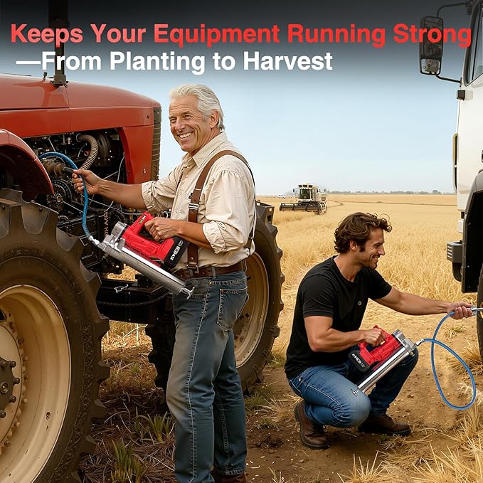 High-Efficiency Electric Grease Gun, 10000 PSI Battery Powered Grease Gun with 2 * 4.0Ah Batteries and Charger, for Farmers, Mechanics, and Equipment Owners, Red