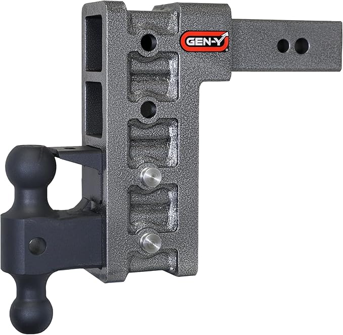 GEN-Y Hitch Adjustable Trailer Hitch for 2-Inch Receiver - 7.5" Drop, 16000 lbs Towing, 2000 lbs Tongue Weight, Includes Dual Ball-Mount Attachment (2 5/16" & 2"), Pintle Lock, 2 Stainless Steel Pins