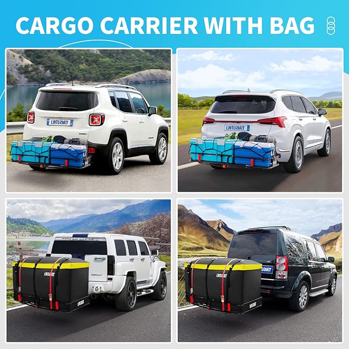 60"X21.6"X6" Hitch Cargo Carrier with Waterproof Cargo Bag(58"X20"X24"), Rust Resistant Baking Paint and Alloy Steel Material