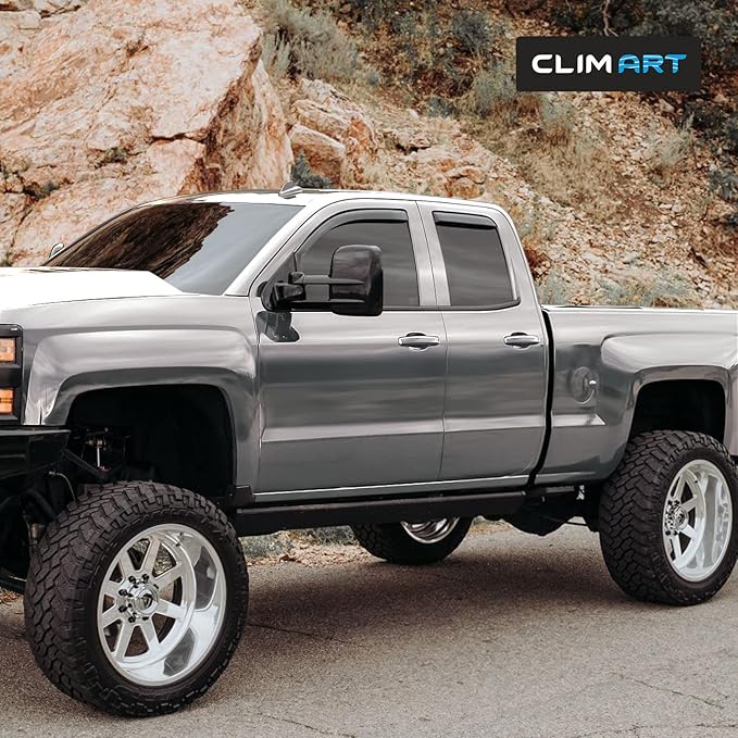 CLIM ART in-Channel Incredibly Durable Rain Guards for Chevrolet (Chevy) Silverado/GMC Sierra 2014-2018 Double Cab, Original Window Deflectors, Vent Window Visors, Truck Accessories, 4pcs- 614004