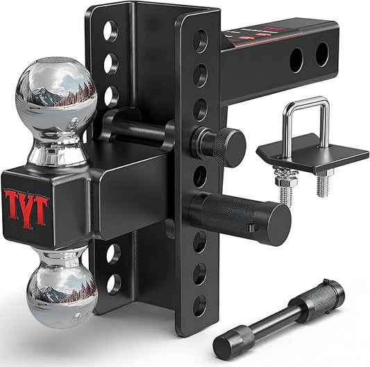 TYT Adjustable Truck Trailer Hitch for 2 inch Receiver, 6" Drop/Rise Tow Hitch with Dual Balls (2" & 2-5/16"), 22,000 lbs GTW, 2,200 lbs TW, Includes Two Pin Locks & Hitch Tightener