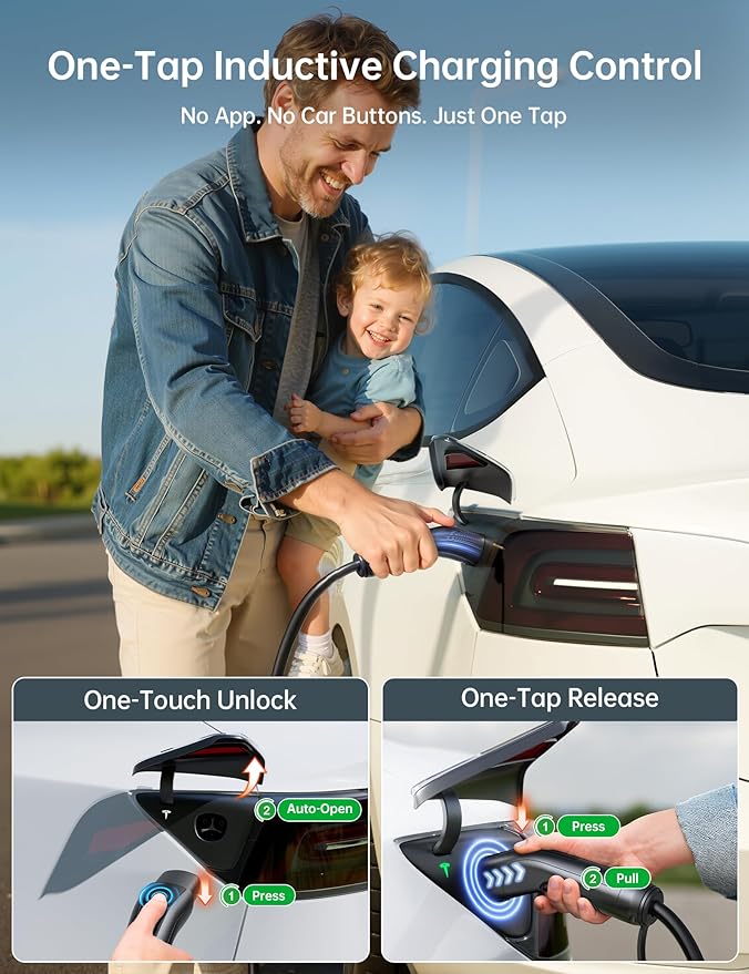 Raylix 32A Level 2 Fast Charger for Tesla, Adjustable Current, Delay Charge, Smart Display, 7.68KW Mobile/Home Charger for Tesla, 21ft Cable, Connector for Model X/Y/3/S/Cybertruck, NEMA 14-50 Plug