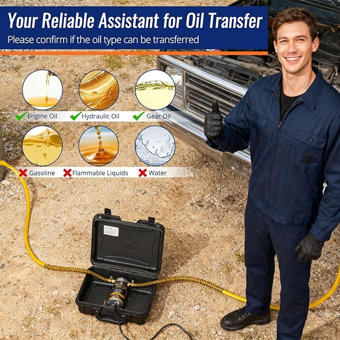 12/24V 100W Marine Engine Oil Extractor Pump, Upgraded Anti-Kink Hose, High Flow Oil Change Pump, Transmission Fluid Transfer Pump for Automotive, Boats, Jet Ski, Lawn Mowers DIY Oil Transfer