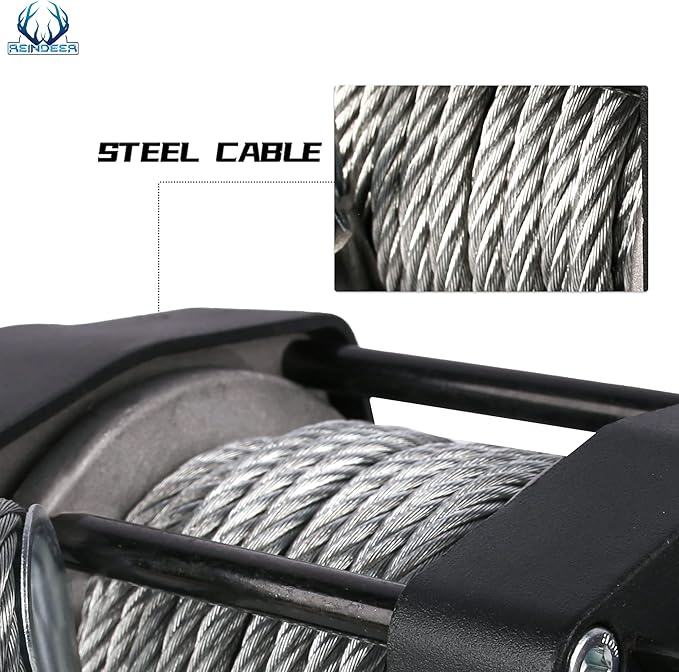REINDEER New 12V Winch 3500 lb Load Capacity Electric Winch Kit for ATV UTV Steel Cable Wire Rope with Hawse Fairlead Waterproof IP67 with Wireless Remotes