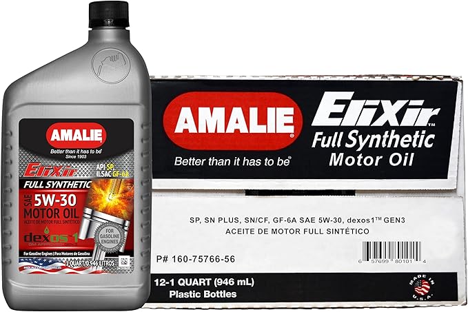 AMALIE Elixir Full Synthetic 5W-30 DEXOS1 (160-75766-56) 1 Quart Bottle, Pack of 12 | Made in USA