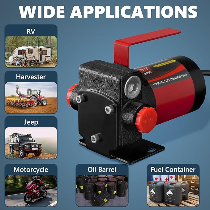 12V DC Gasoline Fuel Pump Kit, Self-priming Fuel Transfer Pump, Reversible Pumping, Overheat Protection, Explosion-proof, Suitable for Gasoline, Diesel, Mineral Oil, Kerosene