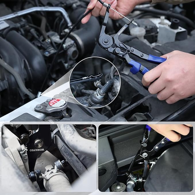 WORKPRO 3-Piece Hose Clamp Pliers Set with Pouch - 27" Long Reach Wire Spring Hose Clamp Plier & Angled Spring Clamp & Flat Band Pliers for Removal, Installation of Ring