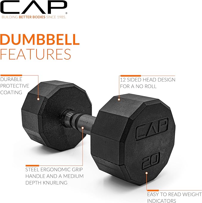 CAP Barbell Rubber Coated Dumbbell Weight Set with Vertical Rack | 100 lb, 150 lb, and 210 lb Options