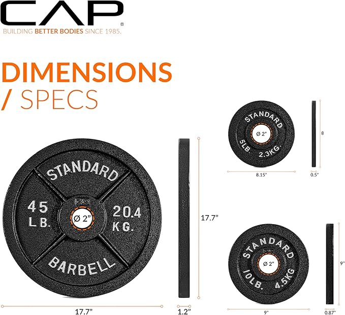 CAP Barbell 2-Inch Olympic Cast Iron Plate Weight Set | 75-285 lbs | Multiple Options