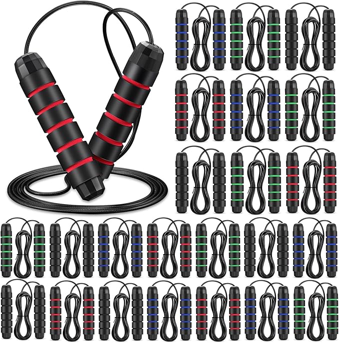 HyDren 24 Pieces Jump Ropes for Fitness with Ball Bearings Speed Jumping Bulk Adjustable Skipping Rope with Foam Handles for Men Women Kids Cardio Training