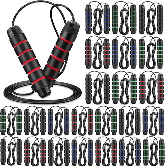 HyDren 24 Pieces Jump Ropes for Fitness with Ball Bearings Speed Jumping Bulk Adjustable Skipping Rope with Foam Handles for Men Women Kids Cardio Training