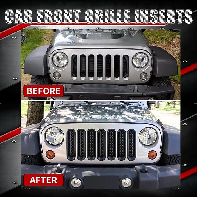 Front Grill Mesh Insert Grille Guard Gloss Black Fits for Jeep Wrangler JK JKU Sport Freedom Unlimited Sahara Rubicon 2007-2017 Front Insert Grille Clip-In