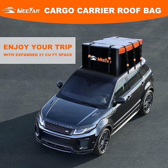 MeeFar Rooftop Cargo Carrier Car Roof Bag 21 Cubic Feet 100% Waterproof Car Top Carrier, Fits All Vehicle with/Without Rack,Include Anti-Slip Mat,10 Reinforced Straps,6 Door Hooks,Luggage Lock