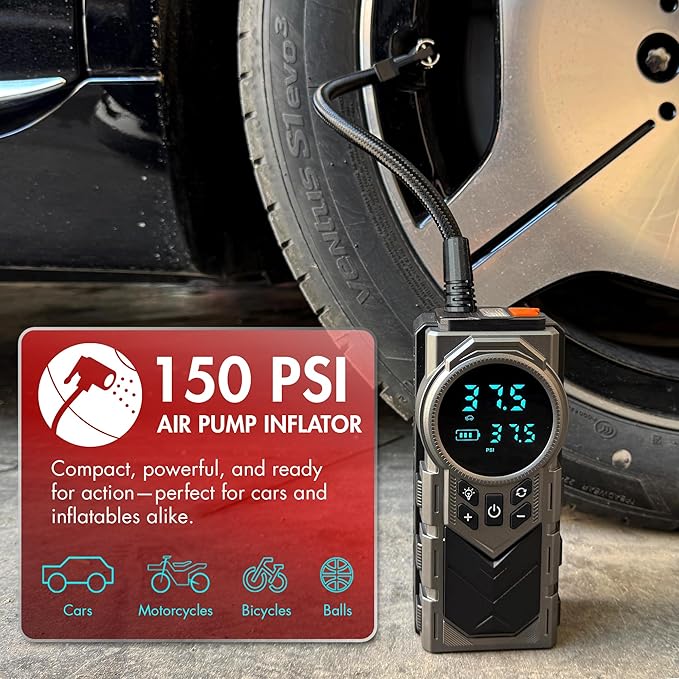 Wagan EL7603 iOnBoost V10 Air Jump Starter with Tire Inflator 1500A Peak 12V Portable Lithium Car Battery Booster with 150PSI Air Compressor LCD Pressure Display Built-in LED Light UL Certified