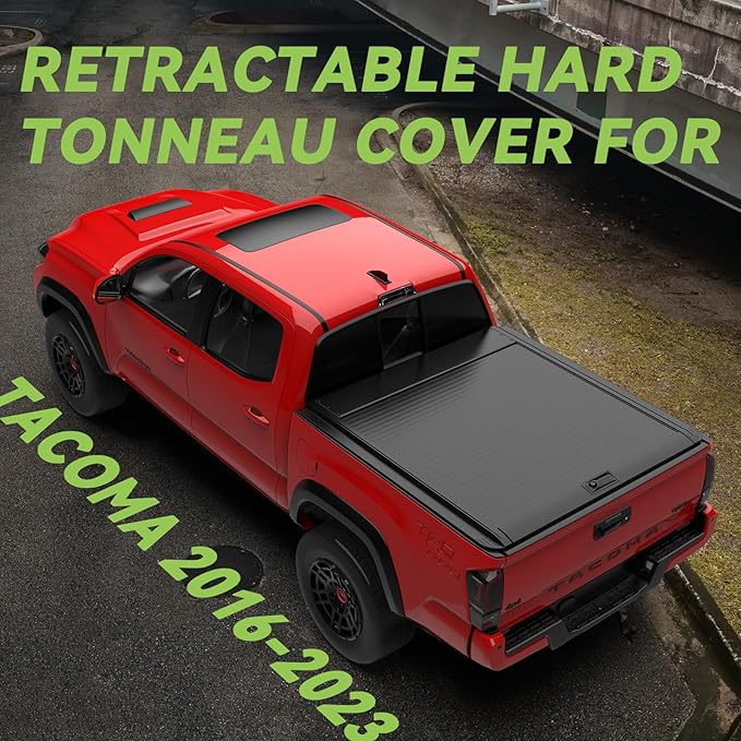 Retractable Hard Truck Bed Tonneau Cover for Toyota Tacoma 2016-2023(5'/60")| Durable, Waterproof, Easy to Install | Enhanced Security & Sleek Design | Aluminum | No Drilling Required (Tacoma16-23)