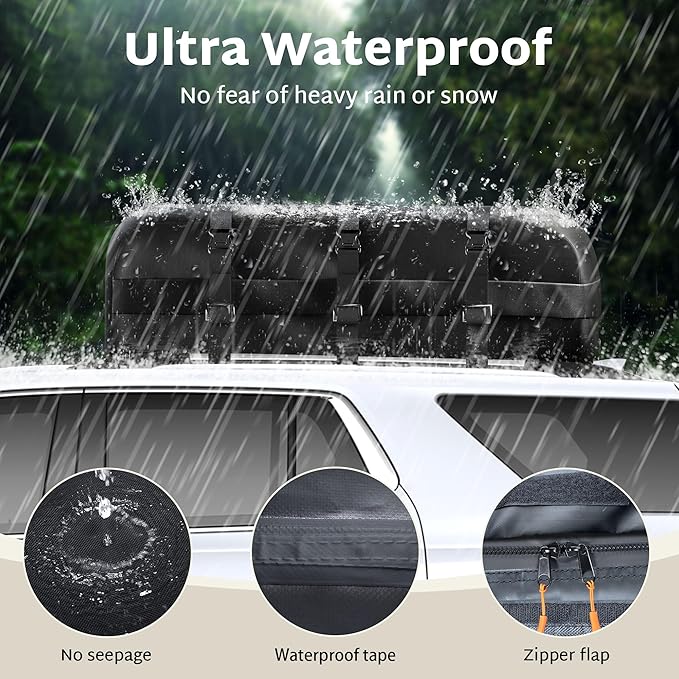 iBirdie Roof Rack Cargo Carrier 22.6 Cubic Feet, Soft-Shell Rooftop Cargo Box, Waterproof Heavy Duty 1200D for Car with/Without Roof Rack, Includes Anti-Slip Mat, Door Hooks, 46x34x25 inches