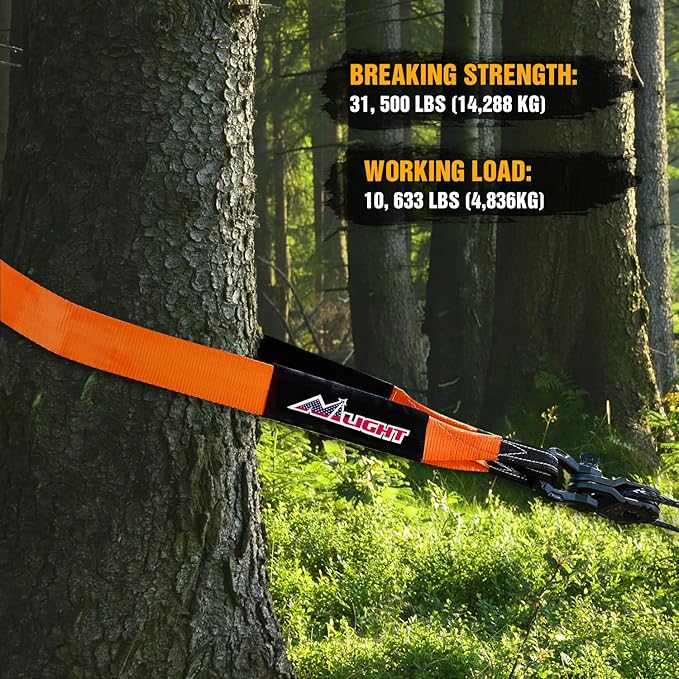Nilight 3" x 8' Tree Saver Tow Strap Lab Tested 31,500lbs Break Strength Heavy Duty Off road Straps with Triple Reinforced Loop Emergency Towing Rope of Mind for SUV, UTV, ATV, Truck, 2 Years Warranty