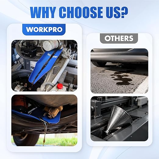 WORKPRO Flexible Oil Funnel for Automotive Use, Foldable Oil Drain Tool for Quick and Clean Oil Changes, Featuring a Thicker Silica Gel for Durability and Maintains Shape