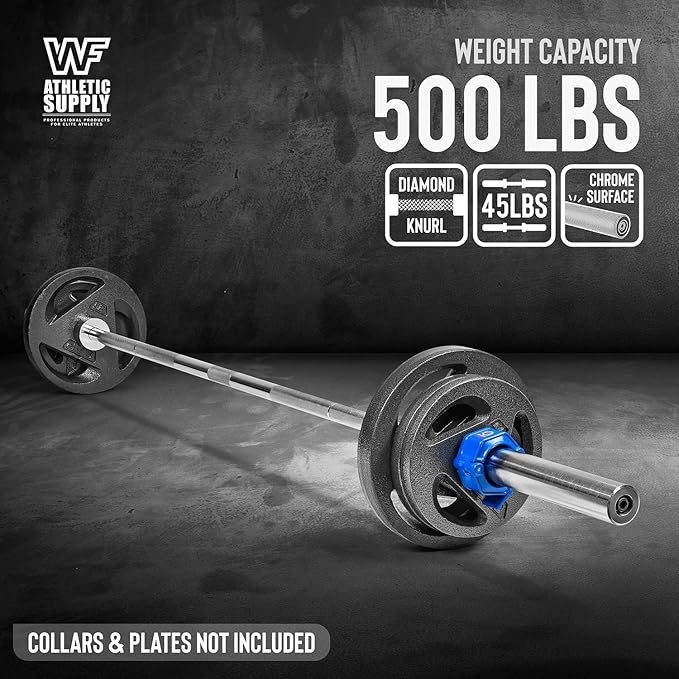 WF Athletic Supply 7 ft 2-inch Olympic Weighted Solid Steel Bar Barbell, for Weightlifting/Bench Press/Deadlift and Power Lifting Strength Training, with Rotating Sleeve, Home Gym