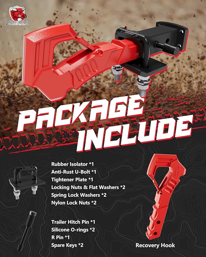 Tow Hitch Receiver Hook With Tightener, 2 Inch Truck Hitch, Drop Forged Steel Trailer 88000 Lbs Break Strength, Scorpion Tail Tow Hook for Trucks, Red