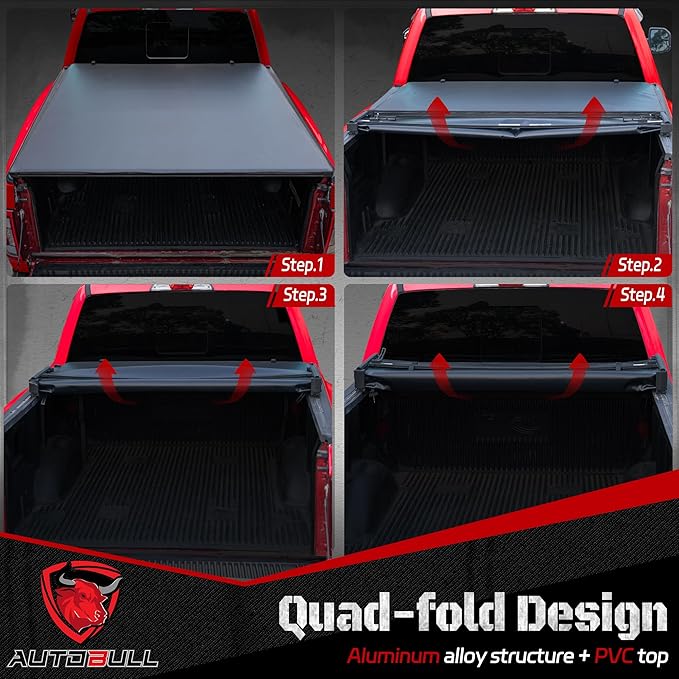 Soft Quad Fold Tonneau Cover Compatible with 2007-2021 Toyota Tundra(Excl. Trail Edition) 6.5ft Bed (78.7"), Vinly Top Alloy Steel Structure