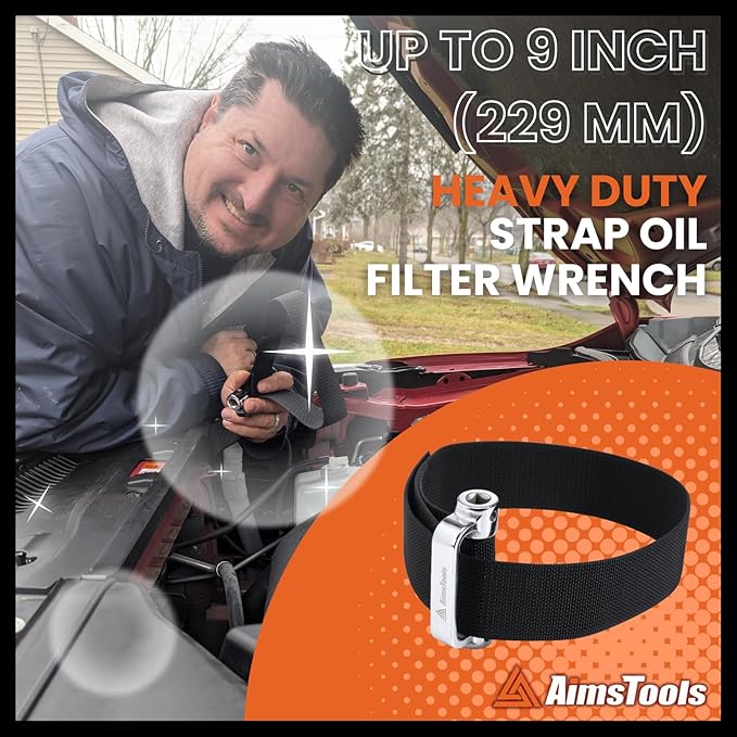 Large Nylon Heavy Duty Strap Oil Filter Wrench Up to 9"(229mm), Fits into Tight Areas, Universal Oil Filter Removal Tool No Slipping for Engine Filters, Conduit, Fittings