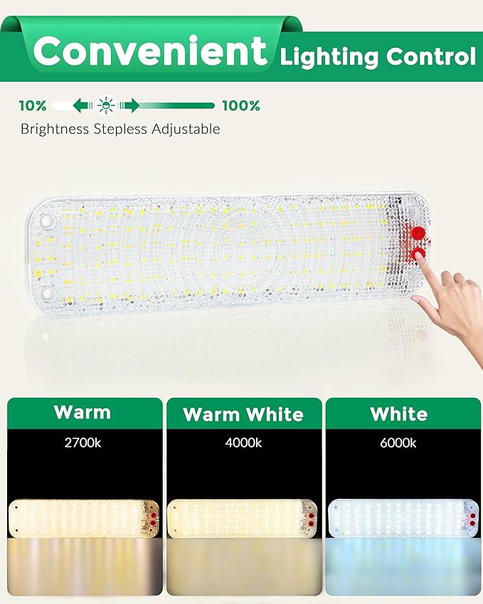 150LED 12V-30V RV Lights Interior, 12 Volt LED Lights with 3 Colors&Dimmable Brightness, Ultra Bright Ceiling Dome Light Fixture Interior for Van, Car, Camper, RV, Boat, Trailer(2700-6000K)