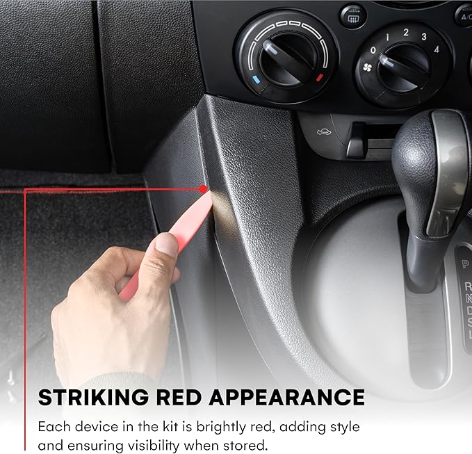 Auto Trim Removal Tool Kit (No Scratch Plastic Pry Kit), Door Panel Removal Tool, Car Clips, Push Rivets, Molding, Dashboards, Interior Trim Tools, Red