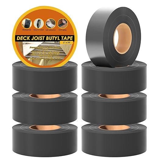1-5/8" x 50' Deck Joist Tape, 8 Pack Waterproof Seal Butyl Deck Tape, Weather Resistance Self-Adhesive Joist Tape for Decking Wood Joists and Beams
