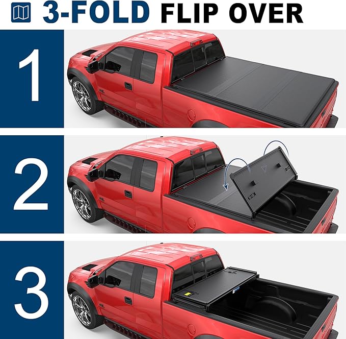 MOSTPLUS Tri Fold Fiberglass Truck Bed Tonneau Cover Compatible with 2009-2014 Ford F150 F-150 (Excl. Raptor Series) Styleside 5.5 FT-66 inch Bed