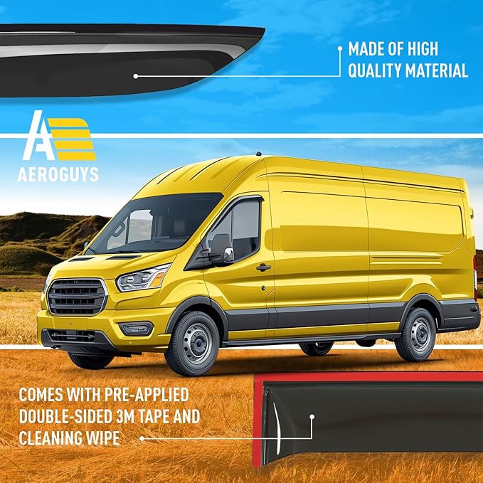 Extra Durable Window Deflectors Tape-On Window Visors Rain Guards Fit for Ford Transit 2014-2026, Sun Visors, Wind Vent for Shades, Exterior Car Accessories - 2pcs. AG0875